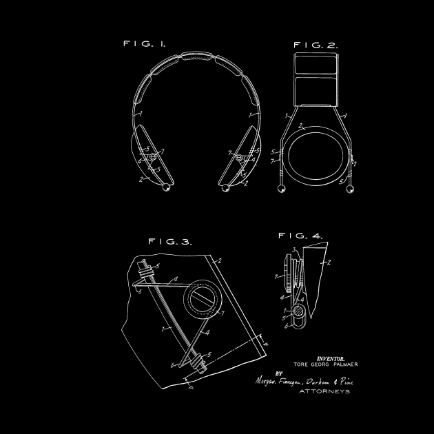 Headphone Mechanism Vintage Patent Hand Drawing by TheYoungDesigns