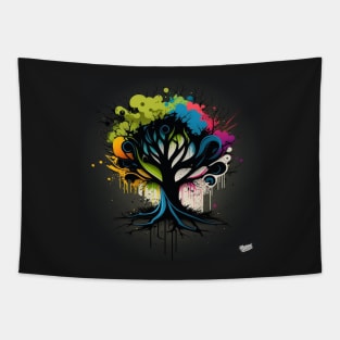 Cosmic Tree Splatter Paint Tapestry