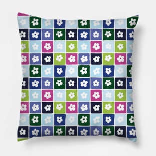 Checker Flower Pattern - Blues and Greens Pillow