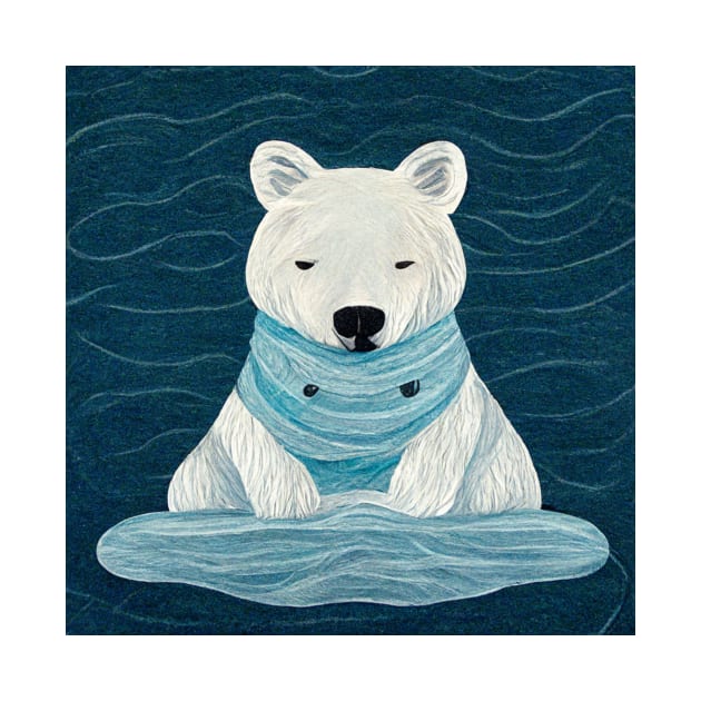 Cute cartoon winter white polar bear wearing an ice blue scarf. by Liana Campbell