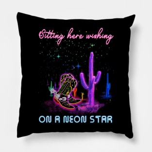 Sitting Here Wishing On A Neon Star Mountains Cowgirl Boots Quote Musics Pillow