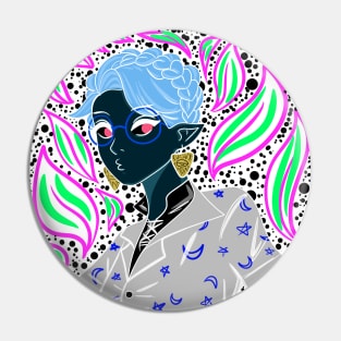 dark elf in kawaii floral magical pattern Pin