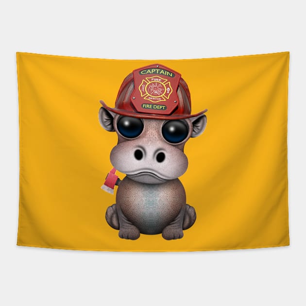 Cute Baby Hippo Firefighter Tapestry by jeffbartels