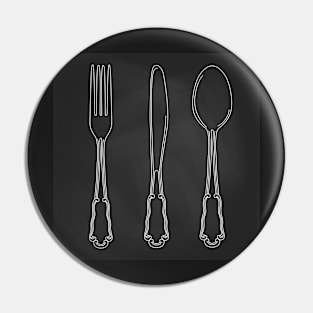 Vector hand drawn illustration with cutlery set. Sketch. Vintage illustration. Chalkboard background Pin