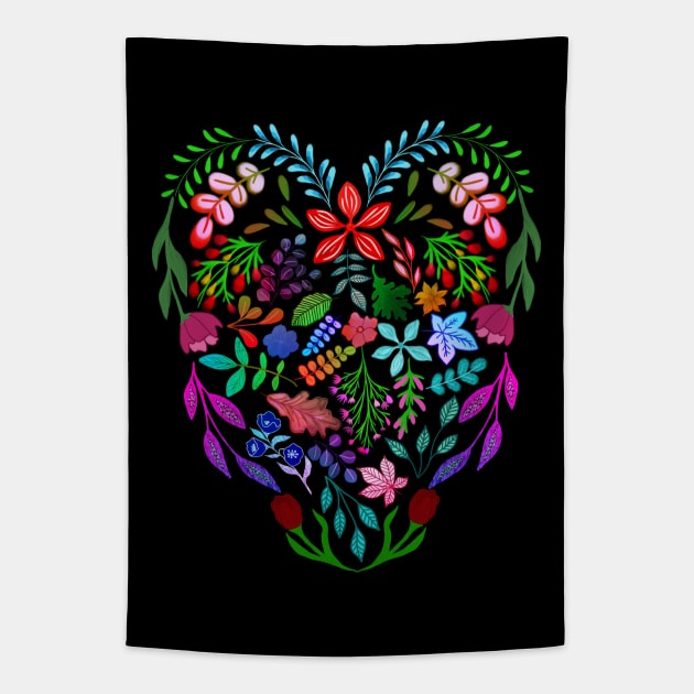 PRETTY COLORFUL FLORALS HEART Tapestry by FLOWER_OF_HEART