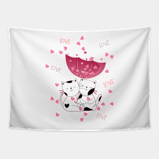 Happy Valentine's day -Cats in love and  rain of love Tapestry