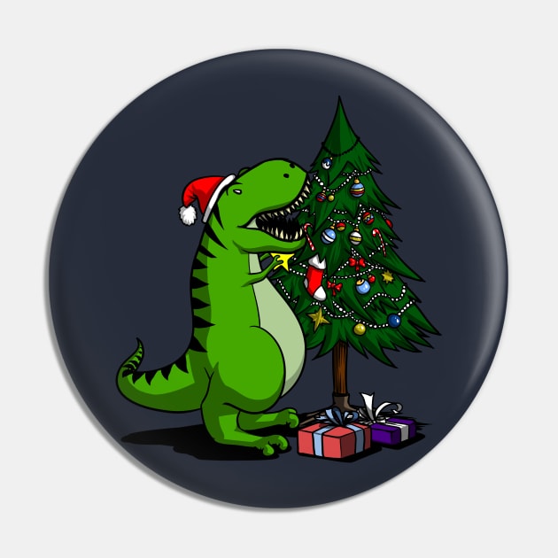 T-Rex Hates Christmas Tree Star Funny Dinosaur Pin by underheaven