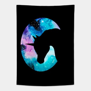 Galaxy Unicorn Head Silhouette Tapestry