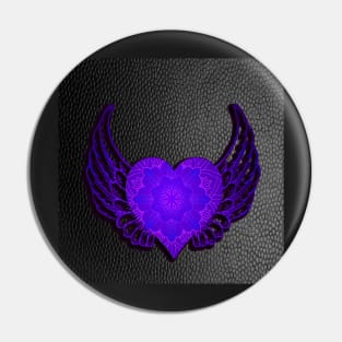 Heart on Faux Black Leather Look, Graphic Mandala Design Angel Valentines Day Gifts Pin