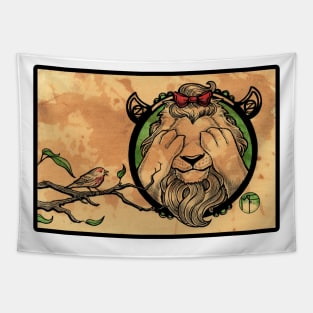 The Cowardly Lion and Little Bird - Black Outlined Version Tapestry