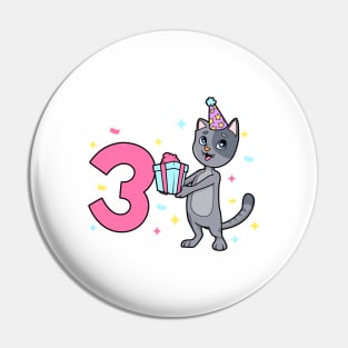 I am 3 with cat - girl birthday 3 years old Pin