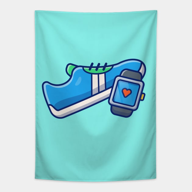 Shoes And Watch Cartoon Vector Icon Illustration Tapestry by Catalyst Labs