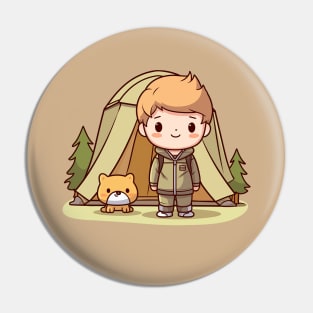 Kawaii camping boy with his dog Pin