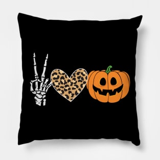 Peace Heart Love Fall Pumpkin Halloween Leopard Pillow