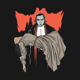 Dracula Vampire Carrying a Woman Illustration T-Shirt