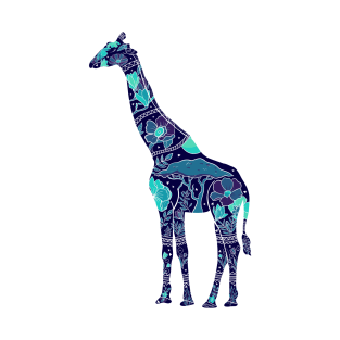 Floral Giraffe Silhouette - Blue Breeze T-Shirt