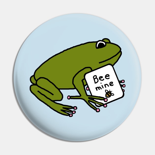 Green Frog says Bee Mine on Valentines Day Pin by ellenhenryart