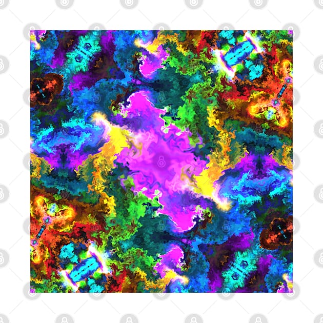 Psychedelic Hippie Square Pink Yellow Blue Red and Green by WormholeOrbital