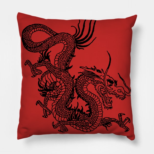 Black Chinese Dragon Pillow by EddieBalevo