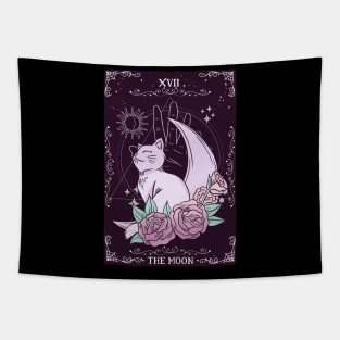 Tarot Card Crescent Moon Cute Cat Roses Cosmic Magic Tapestry