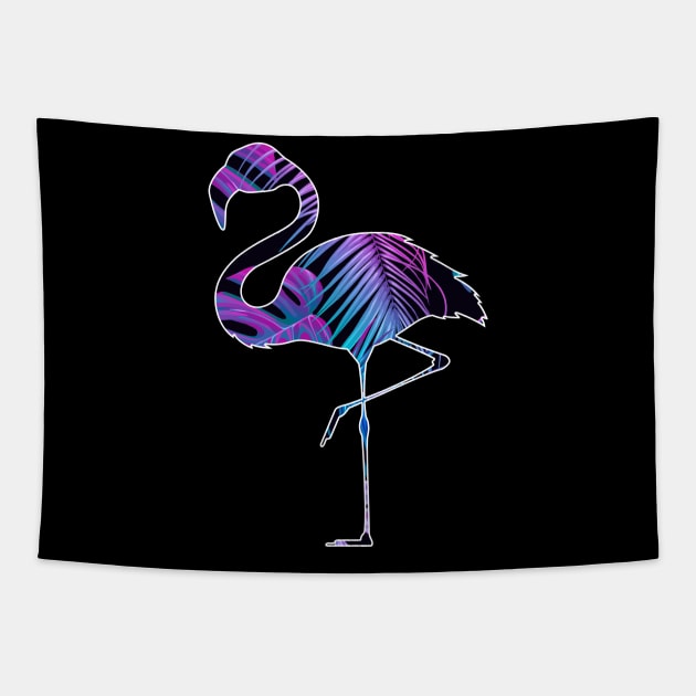 Flamingo with Tropical leaves Pattern, Love Flamingos Tapestry by dukito