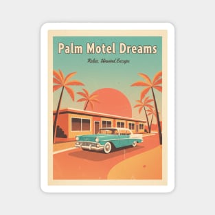 Palm Motel Dreams – 1950s Sunset Travel Poster in Vintage Americana Style Magnet