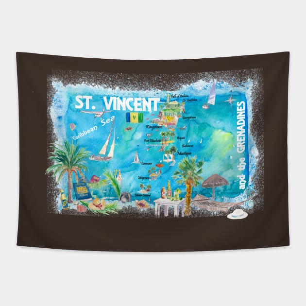 St Vincent Grenadines Illustrated Travel Map with Roads and Highlights Tapestry by artshop77