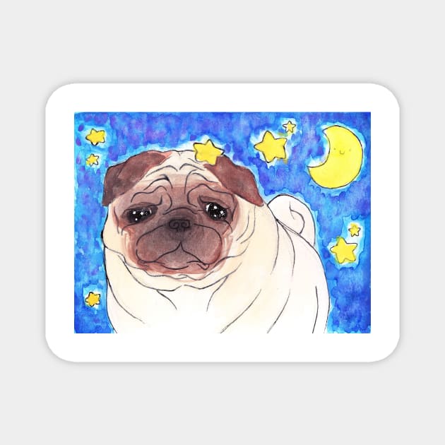 Wrinkly Pug Watercolor Magnet by saradaboru