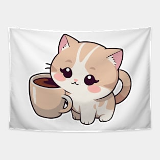 Cute Kitten with Coffee Tapestry