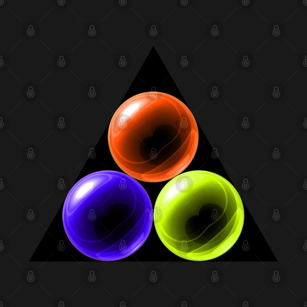 Triangle with Orange, Yellow and Purple Glass Balls by The Black Panther