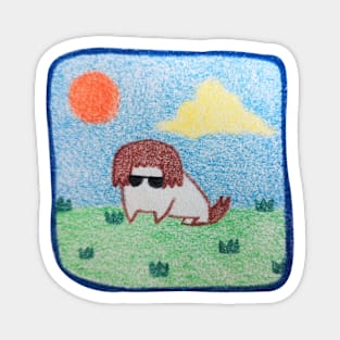 Doge sunglasses, Character dog, Pencil color drawing Magnet