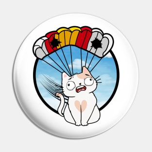 Silly white cat has a broken parachute Pin