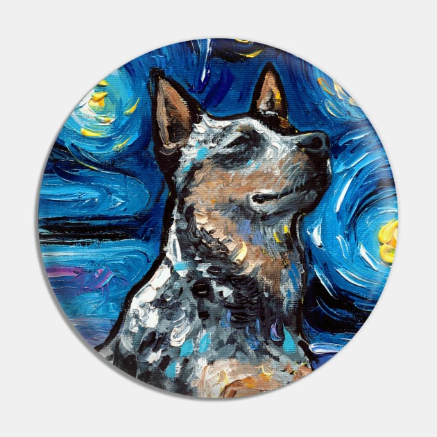 Blue Heeler Night Portrait Pin by sagittariusgallery