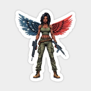 Black American Military Angel with Gun Magnet