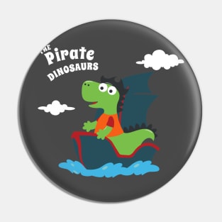 Vector illustration of dinosaur pirate on a ship at the sea Pin