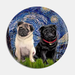 Starry Night (Adapted fro Van Gogh) Now Featuring Two Pugs Pin