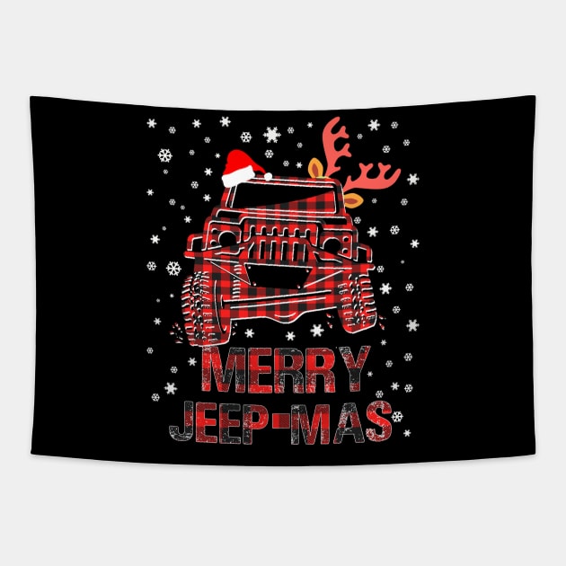 Merry Jeepmas Buffalo Plaid Christmas Jeep TShirt Gift Tapestry by mazurprop