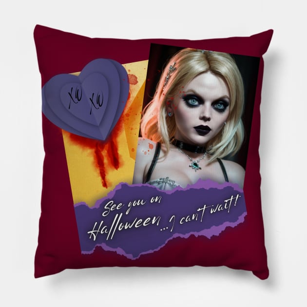 See you Halloween letter mesage Bride of Chucky 2 Pillow by PixelkaArt