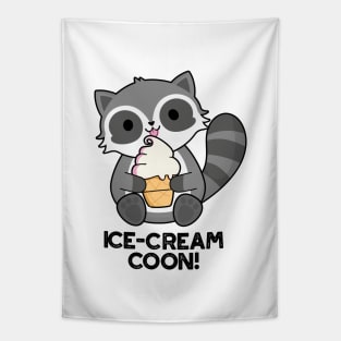 Ice Cream Coom Funny Animal Racoon Pun Tapestry