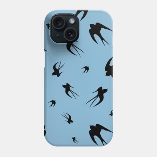 Flying swallows  silhouettes pattern on pale blue background Phone Case