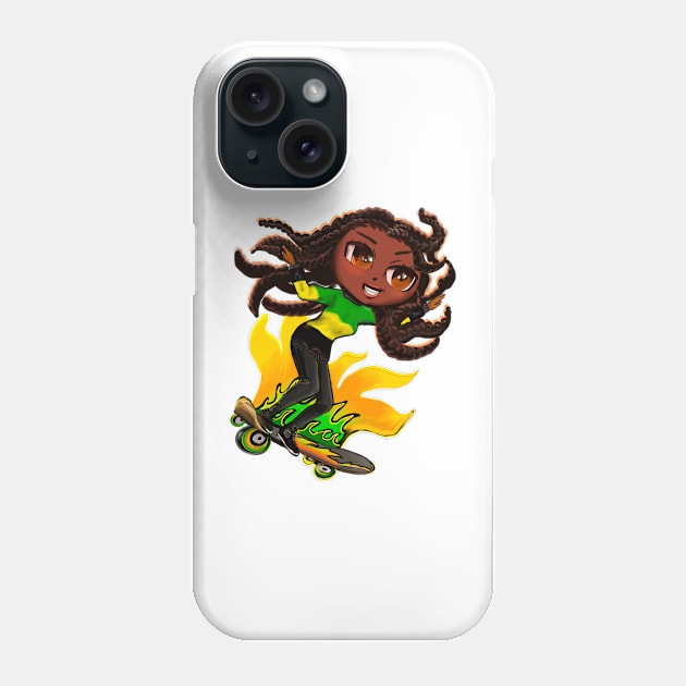 Jamaica jumper women skateboarding girl manga anime girl Jamaican girl on skateboard wearing jumper with colours of Jamaican flag black green and yellow women Phone Case by Artonmytee