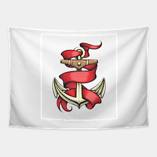 Golden Anchor with Red Ribbon Tapestry