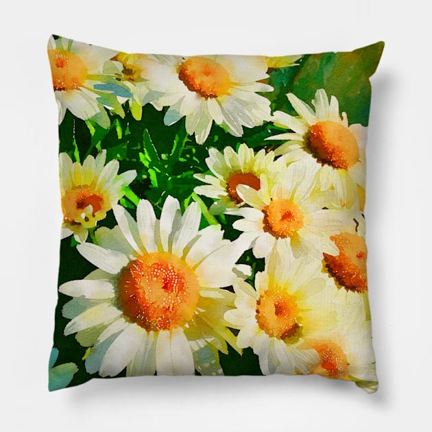 Daisies Watercolor Pillow by terrybain