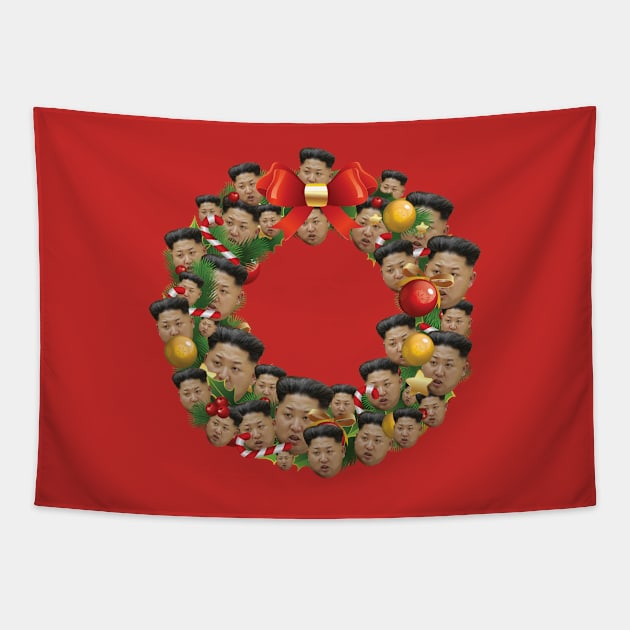 Kim Jong-un Multiface Christmas Wreath Tapestry by Rebus28