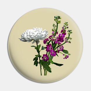 White Chrysanthemum and Purple Snapdragons Pin