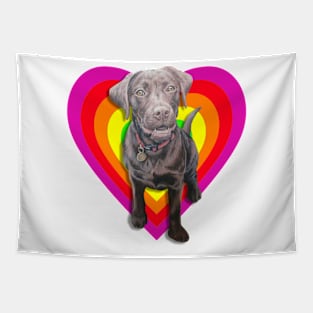 Gorgeous chocolate labrador in a rainbow digital heart! Tapestry