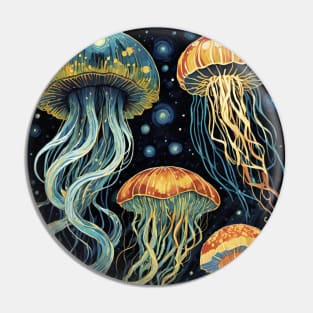 Starry Night's Aquatic Ballet: Van Gogh-Inspired Jellyfish Symphony Pin