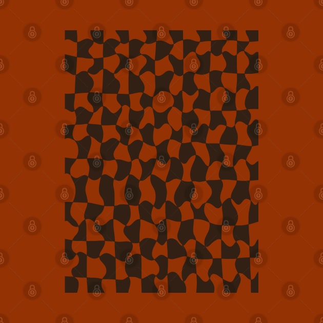 Brown and Orange Distorted Warped Checkerboard Pattern V by Velvet Earth