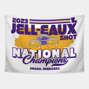 Jelleaux Shot National Champions 2023 Omaha Purple and Gold Tapestry