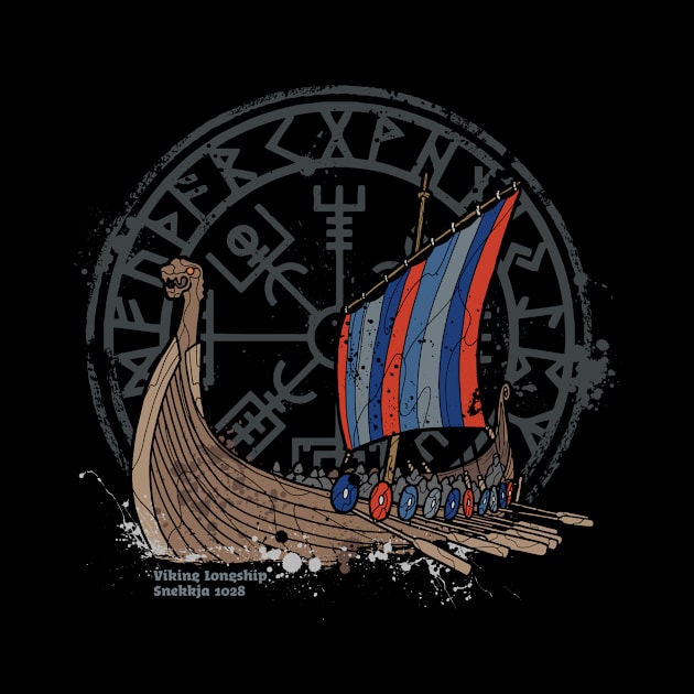 Viking ship drakkar with viking compass in the background by Vae Victis